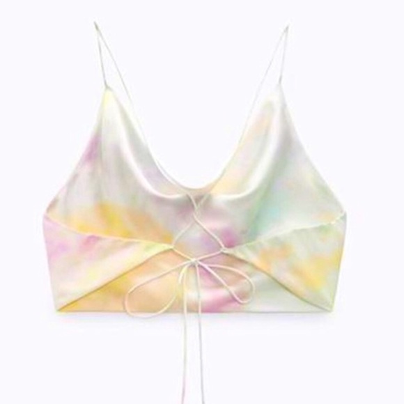 Zara Tie Dye Satin Cowl Neck Crop Top - Picture 3 of 5